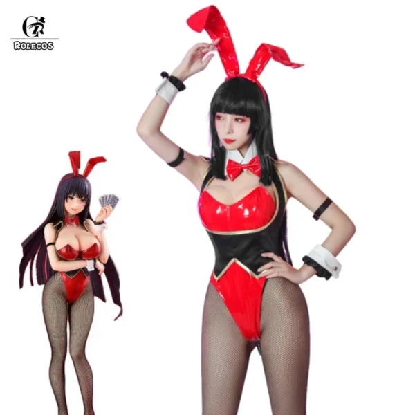 ROLECOS Anime Kakegurui Yumeko Jabami Cosplay Bunny Girl Costume Sexy Cosplay for Women Bunny Suit Jumpsuit Costume Halloween