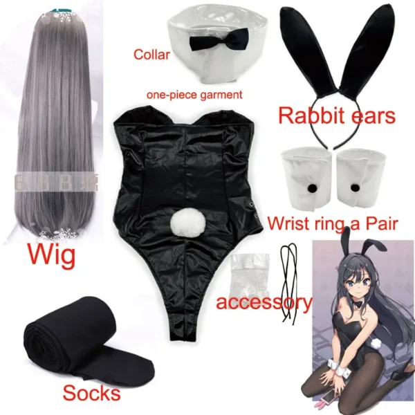 Bunny Girl Sakurajima Mai Cosplay Costume for Girls Halloween Funny Costume Black Stockings High Heels lenceria sensual mujer