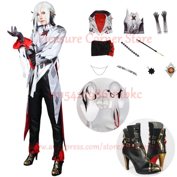 New Arlecchino Cosplay Costume Wigs Genshin Impact Fatui The Knave Arlecchino Uniform Eleven Fatui Harbingers Costume Outfit