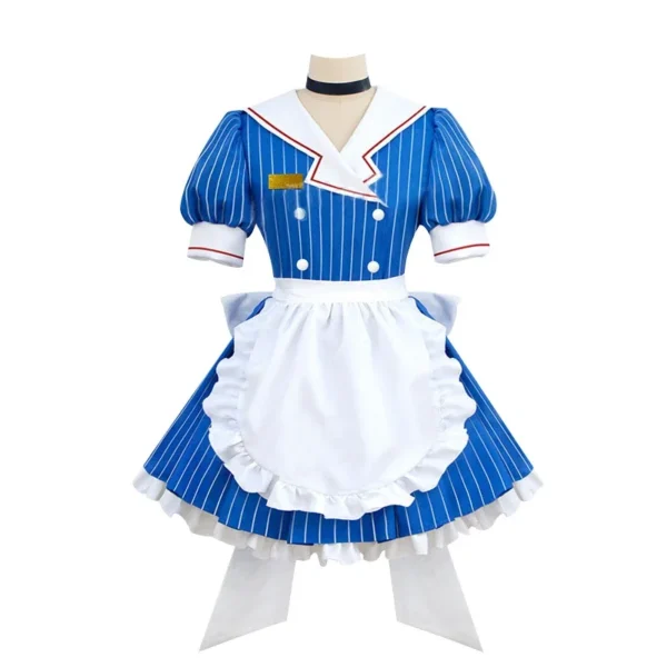 Anime Mikuu Cosplay Costumes Women Cute Blue Striped Short Sleeve Maid Dress Outfits Halloween Christmas Carnival Party Uniform - Image 3