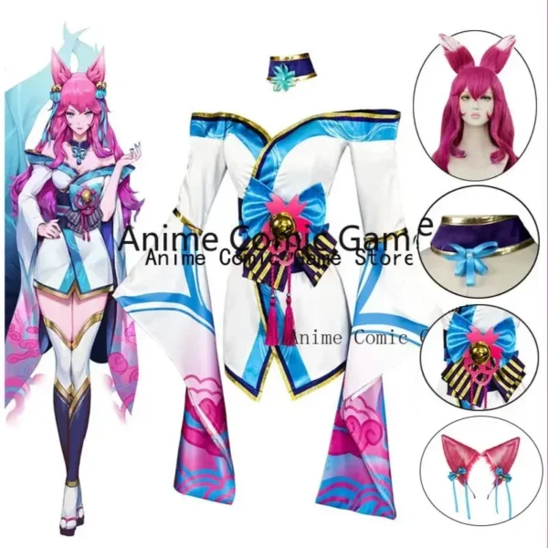 Ahri LOL Cosplay Costume Wig Ear Spirit Blossom League of Legends Cosplay Outfits Anime Halloween Party Costumes for Women Girl