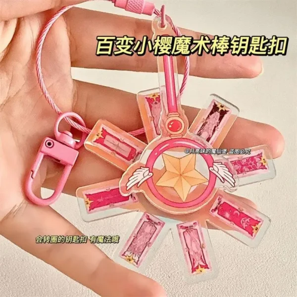 Card Captor Sakura Magic Wand Keychain Cartoon Cute Rotate Card Acrylic Pendant Cosplay Prop Anime Peripheral Backpack Pendant - Image 3