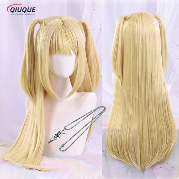 Anime MisaMisa Cosplay Wig Misa Amane Long Blond Double Tails Heat Resistant Hair Hallowen Party Wigs + Wig Cap