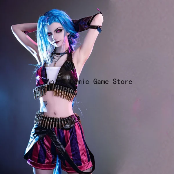 In Stock S-XL Jinx Cosplay Costume Wig Tattoo Sticker Full Sets Anime Game League of Legends Halloween Party Outfits for Girls - Image 3