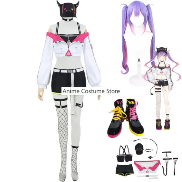 Anime VTuber Virtual YouTuber Hololive Tokoyami Towa Cosplay Costume Wig Strapless Tops Boot Woman Sexy Kawaii Carnival Suit