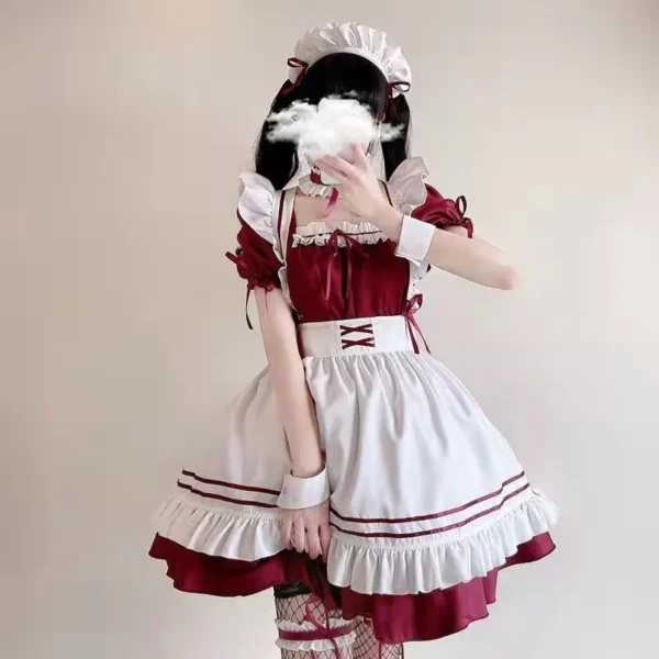 Red White Lolita Maid Costume Cosplay Costumes Cute Dress Sexy French Apron Uniform Cafe Maid Party Skirt Women's Clothing