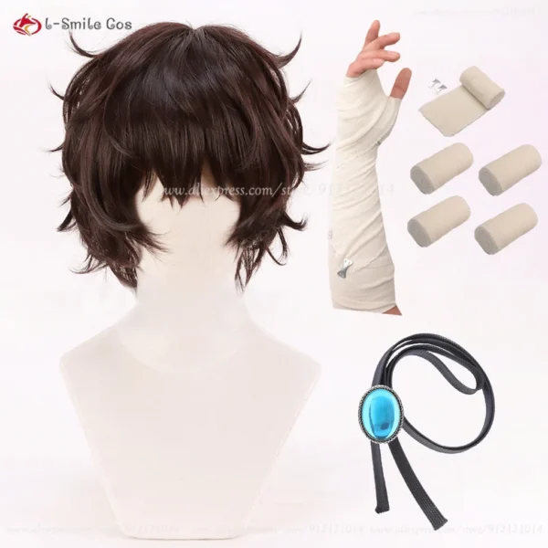 High Quality Dazai Osamu Wig Cosplay Anime Scalp 30cm Short Brown Dazai Osamu Cosplay Wig Heat Resistant Hair Dazai + Wig Cap