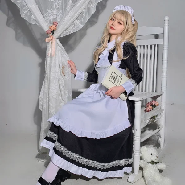 British Aristocracy Cosplay Costumes Women Plus Size Long Sleeve Maid Dress Japanese Kawaii Lace Waitress Coffee Maid Uniform - Image 3