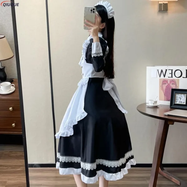 Women Maid Outfit Lolita Dress Cute Kawaii Cafe Costume Black White Men Uniform Long Apron Dress Mucama Cosplay Costume - Image 4