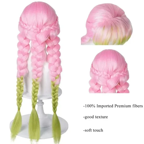 Pruik Voor Mitsuri Cosplay Ds Groene En Roze Anime Cosplay Pruiken Met Pet Voor Halloween Kostuum Feest - Image 6