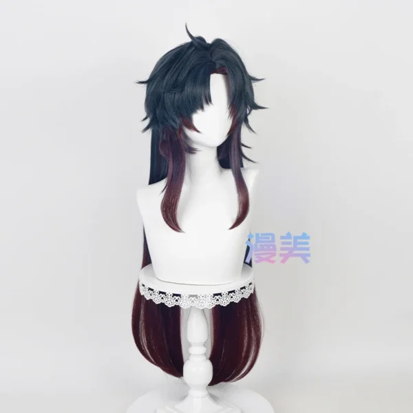 Game Honkai: Star Rail Blade Cosplay Wig 100cm Dark Blue Gradient Red Hair Heat Resistant Halloween Party Anime Wigs + Wig Cap - Image 3