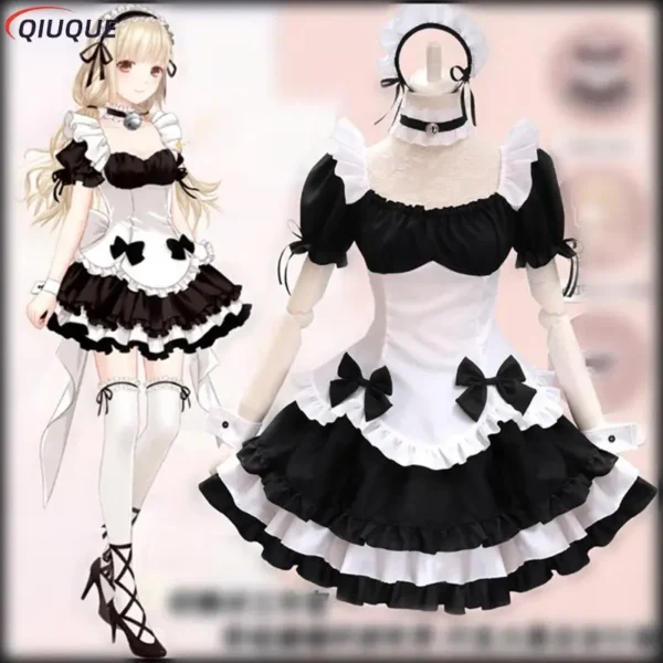 Anime Black Maid Costumes French Bowknot Maid Skirt Girls Woman Amine Cosplay Costume Waitress Party Costumes