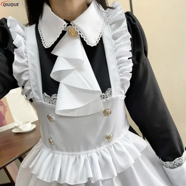 Women Maid Outfit Lolita Dress Cute Kawaii Cafe Costume Black White Men Uniform Long Apron Dress Mucama Cosplay Costume - Image 6