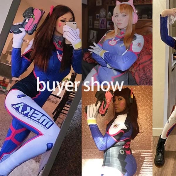 Anime Dva Cosplay Costume Women Jumpsuit Game Dva Sexy Zenti Bodysuit Tattoo Sticker Gun Suit Halloween Party Costumes for Adult - Image 2