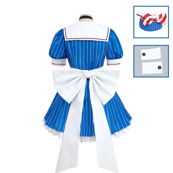 Anime Mikuu Cosplay Costumes Women Cute Blue Striped Short Sleeve Maid Dress Outfits Halloween Christmas Carnival Party Uniform - Image 2