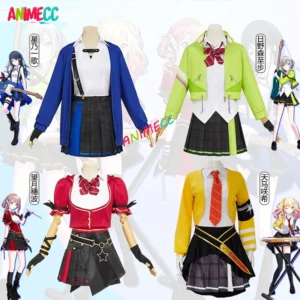 ANIMECC Sekai Project Hinomori Shiho Cosplay Costume Wig Colorful Stage Hoshino Ichika Cosplay Halloween Party for Women Girls