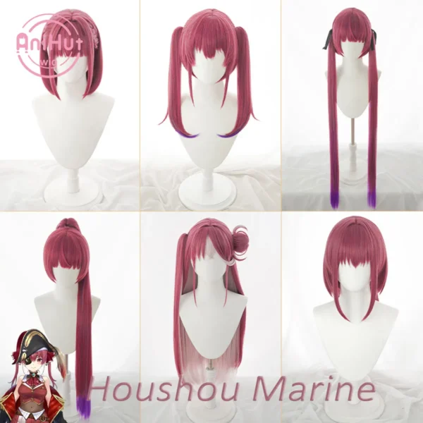 【AniHut】Youtuber Hololive Houshou Marine VTuber Red Cosplay Wigs SIX VER. Heat Resistant Synthetic Cosplay Hair Houshou Marine