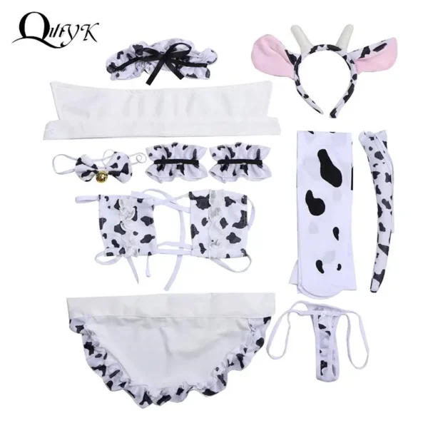 New Cos Cow Cosplay Costume Maid Tankini Bikini Swimsuit Anime Girls Swimwear Clothing Bra And Panty Set Stockings