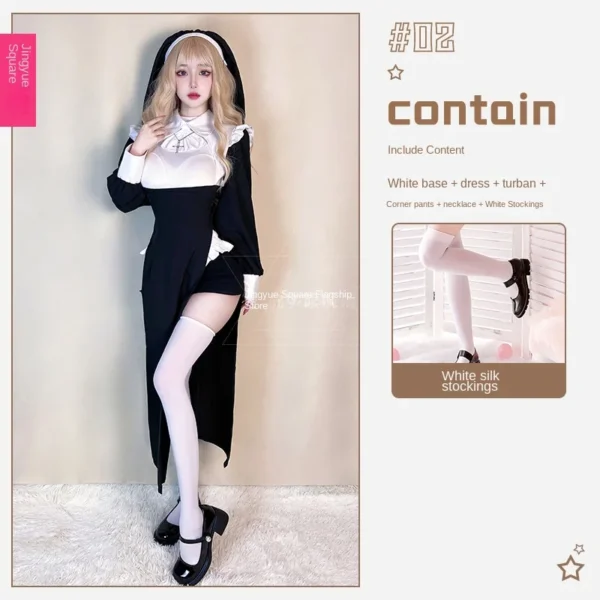 Cosplay nun costume sexy cross dressing nurse costume Halloween vampire death maid plus size tight fitting robe - Image 5