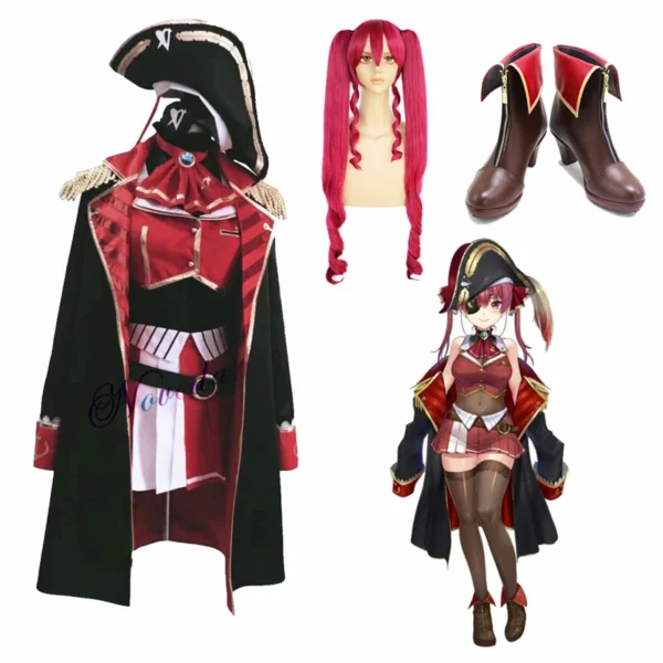 Anime VTuber Hololive Houshou Marine Captain Uniform Dress Cute Suit Shoes Wig Cosplay Costume Women Carnival Party - Image 6