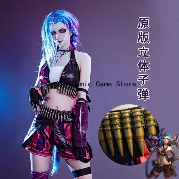 In Stock S-XL Jinx Cosplay Costume Wig Tattoo Sticker Full Sets Anime Game League of Legends Halloween Party Outfits for Girls - Image 4