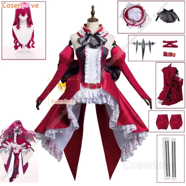 Tristan Cosplay Costume Fate/Grand Order Wig Red Hair Halloween Fancy Stage Performance Props Performance Red Dress