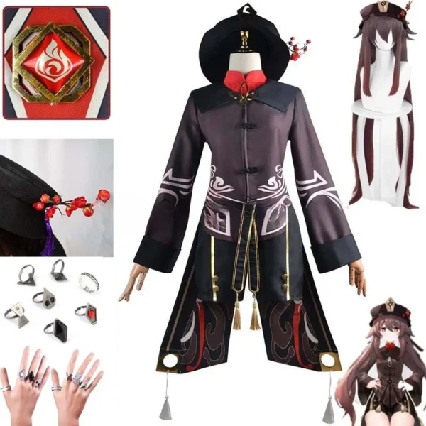 2024 CN Costume Uniform Wig Cosplay Anime Game Genshin Impact Hutao Cosplay Hu Tao Chinese Style Halloween Costumes For Women - Image 3