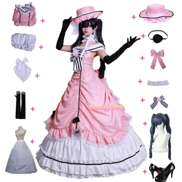 Anime Black Butler Kuroshitsuji Ciel Phantomhive Cosplay Sleeveless Lace Maid Cut Full Dress Uniform Outfit Princess Costumes