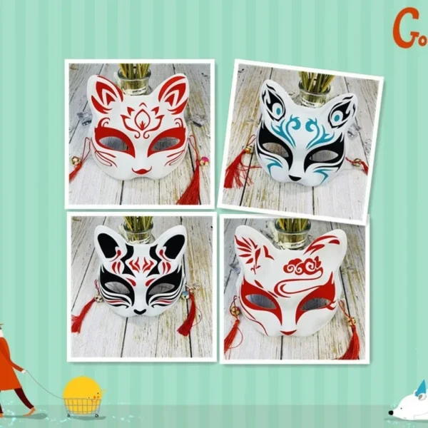 Hand-painted Cat Fox Mask Masquerade Halloween Festival Cosplay Prop Japanese Mask Half Face Anime Demon Slayer - Image 3