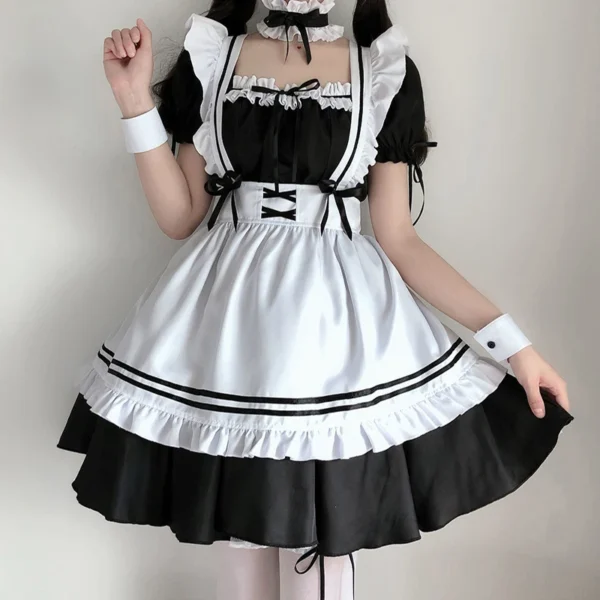 Japanese Anime Cosplay Costumes Black Cute Lolita Maid Outfit Girls Women Lovely Maid Apron Dress Halloween Role Play Costumes - Image 3