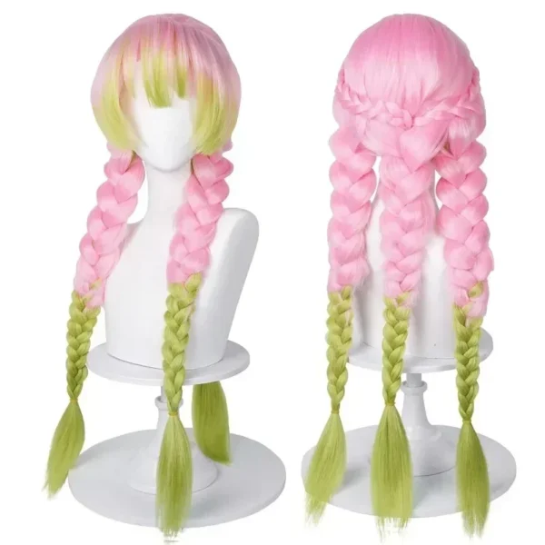 Pruik Voor Mitsuri Cosplay Ds Groene En Roze Anime Cosplay Pruiken Met Pet Voor Halloween Kostuum Feest - Image 3