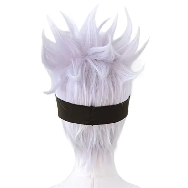 Black Blindfold + Short Wavy Cosplay Wig Light Purple Mix Silver Wig for Anime Heat Resistant Hair Wig for Men Boys - Image 3