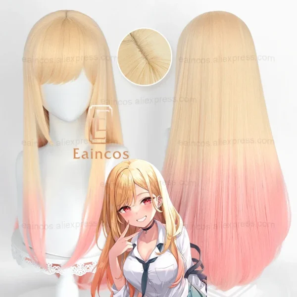 Anime Marin Kitagawa Cosplay Wigs 80cm Long Straight Pink Dyed Gradient Heat Resistant Synthetic Hair