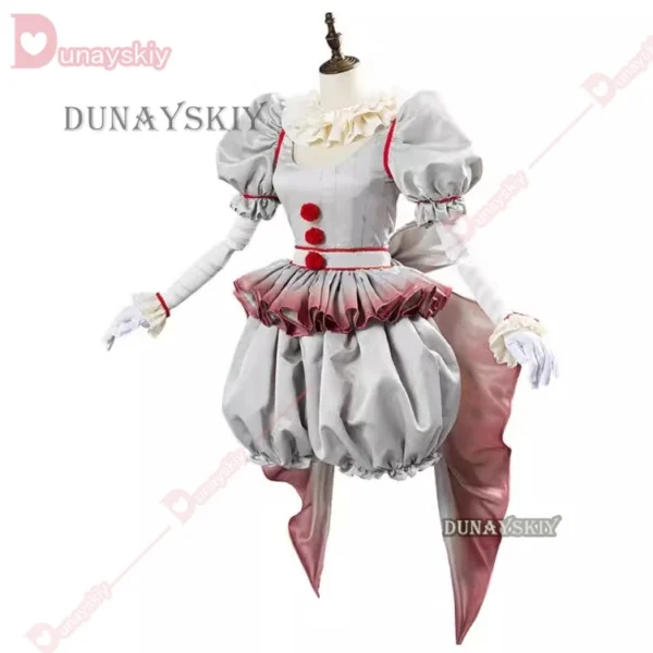 Movie Clown Pennywise Cosplay Costume Halloween Girls Outfit Horror Lolita Dress Up Women Fantasy Dress Carnival Party Full Set - Image 4