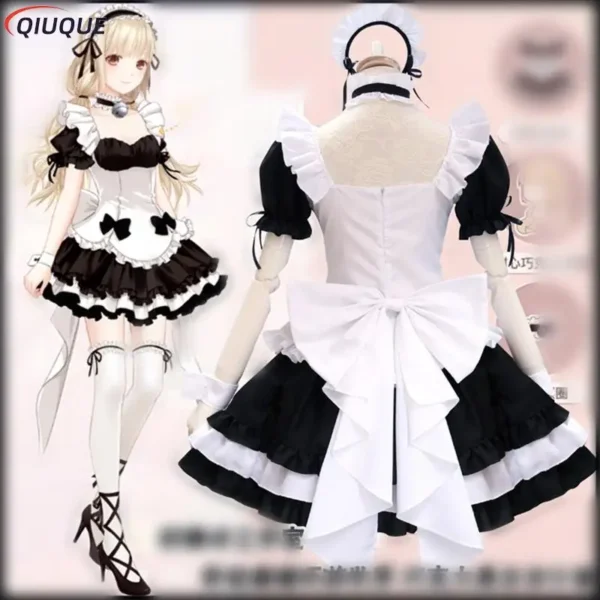 Anime Black Maid Costumes French Bowknot Maid Skirt Girls Woman Amine Cosplay Costume Waitress Party Costumes - Image 2