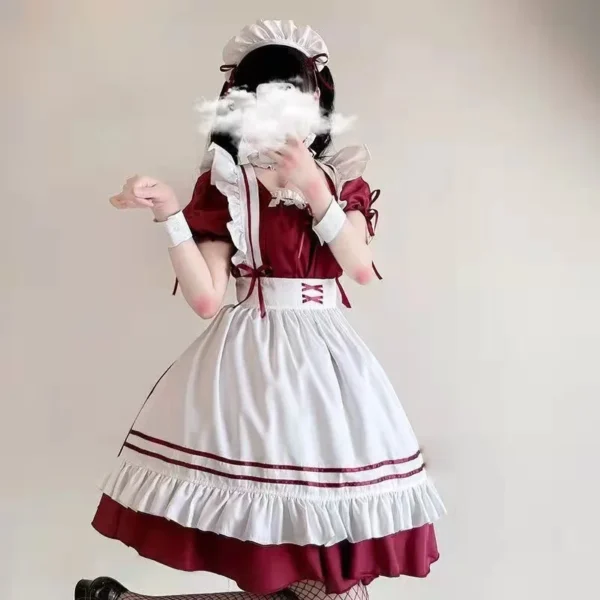 Red White Lolita Maid Costume Cosplay Costumes Cute Dress Sexy French Apron Uniform Cafe Maid Party Skirt Women's Clothing - Image 2