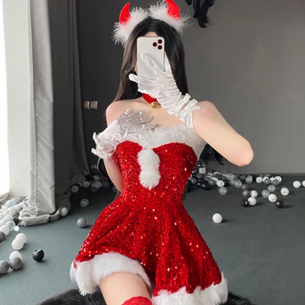 Women's 2023 Christmas Cosplay Costume Sets Santa Velvet Bunny Girls Lingeries Christmas Halloween Party Cosplay Dress Fancy Set