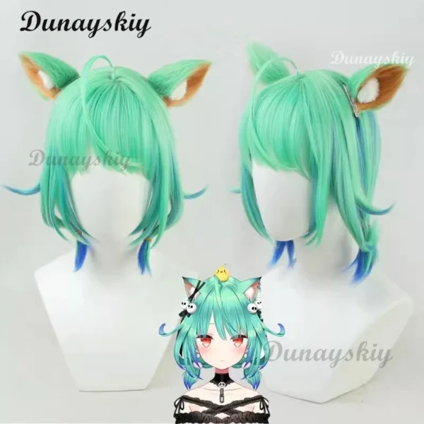 Vtuber Uruha Rushia Cosplay Wig Hololive Fantasy Heat Resistant Synthetic Pink Green Hair Wigs Halloween Costume Wigs + Wig Cap - Image 3