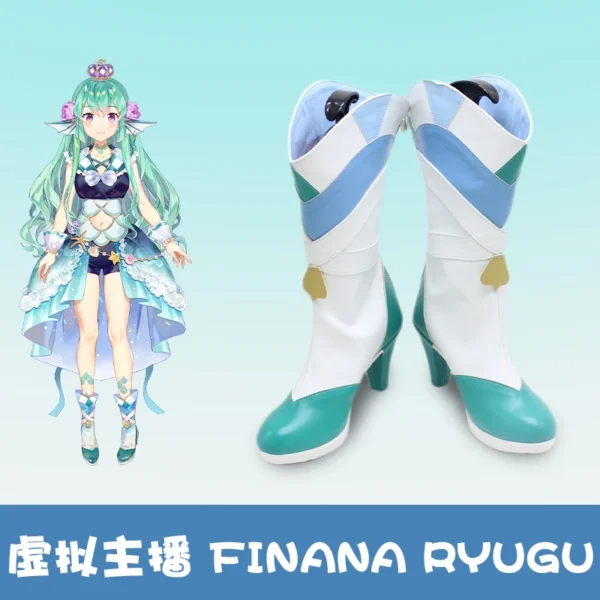 VTuber ANYCOLOR Finana Ryugu Anime Cosplay Costumes Full Set Cute Dress Outfits Wig Shoes Halloween Party Role Play Accessories - Image 6