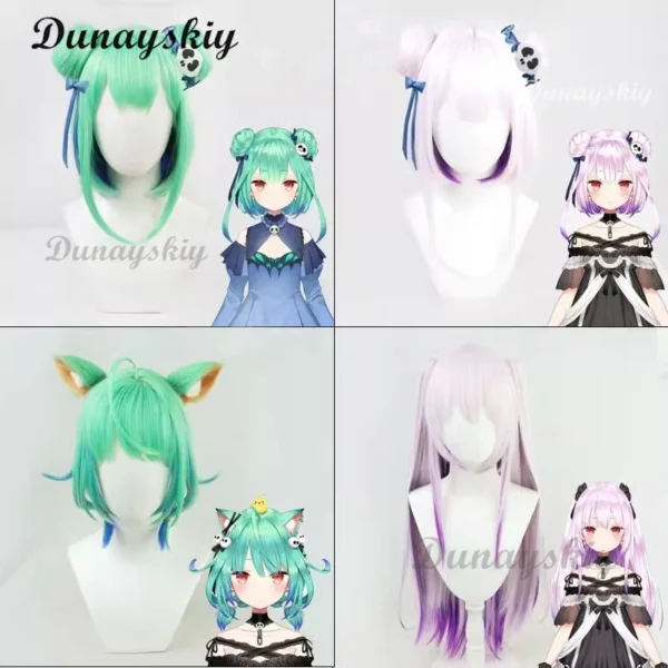 Vtuber Uruha Rushia Cosplay Wig Hololive Fantasy Heat Resistant Synthetic Pink Green Hair Wigs Halloween Costume Wigs + Wig Cap