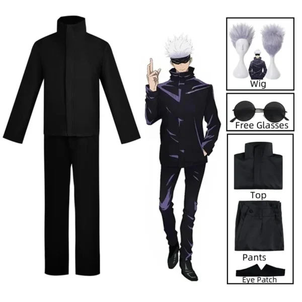 Anime Jujutsu Kaisen Gojo Satoru Cosplay Costume Eye Patch Wigs Glasses Suit Halloween Costumes for Men - Image 5