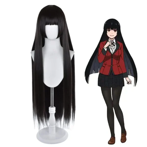 Cosplay Wig for Kakegurui Compulsive, Black Long Straight Synthetic Costume Wig for Halloween Party