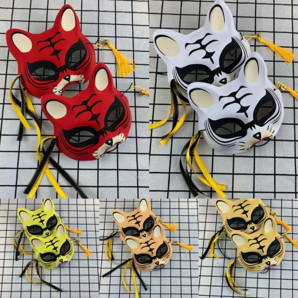 Hand-painted Cat Fox Mask Masquerade Halloween Festival Cosplay Prop Japanese Mask Half Face Anime Demon Slayer - Image 5