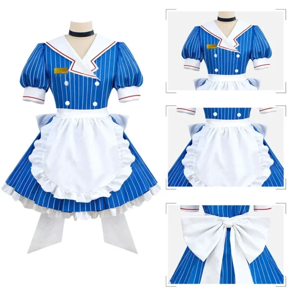 Anime Mikuu Cosplay Costumes Women Cute Blue Striped Short Sleeve Maid Dress Outfits Halloween Christmas Carnival Party Uniform - Image 5