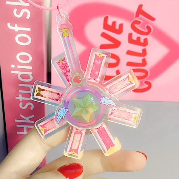 Sakura Acrylic Laser Pendant Cosplay Anime Clear Card Captor Rotating Magic Stick Keychain Halloween Party DIY Decor Fans Gifts - Image 5