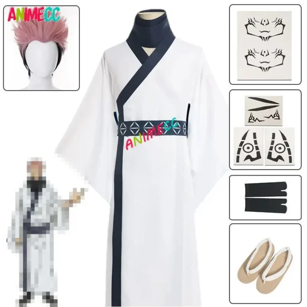 ANIMECC in Stock S-2XL Ryomen Sukuna Cosplay Costume Wig Tattoo Japanese Kimono Fancy Suit Outfit Halloween Carnival Uniform Men