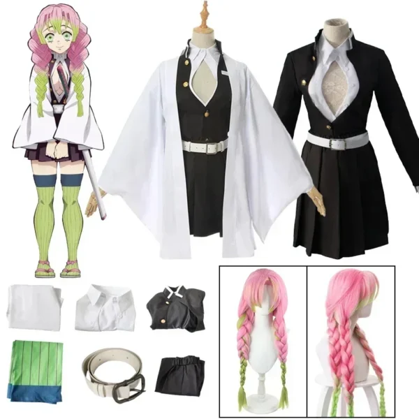 Anime Kanroji Mitsuri Cosplay Costume Kimono Haori Dress Wig Clothes Halloween Costume for Adult Children