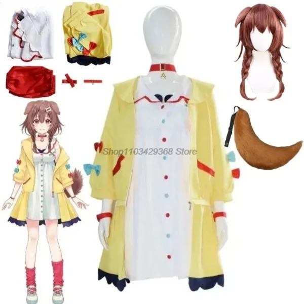 VTuber Inugami Korone Cosplay Costume Tail Wig Women Cute Dress Skirt Coat Uniform Accessories Halloween Carnival Party Outfits