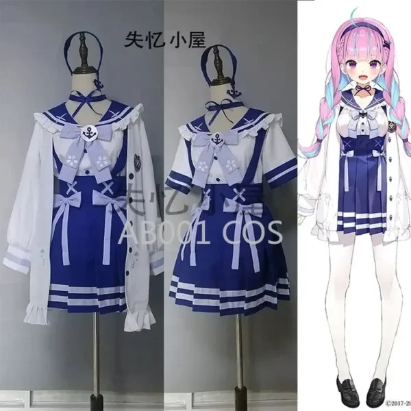 Anime VTuber Hololive Minato Aqua SJ School Uniform Dress Cute Suit Cosplay Costume Wigs shoes Tail For Women Girls Halloween - Image 3