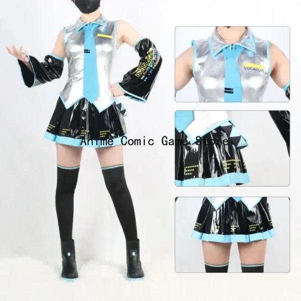 Anime Miku Cosplay Costume Wig Shoes Headwear Full Set Miku Patent Leather Dress Halloween Carnival Party Outfit for Women XXXL - Image 2